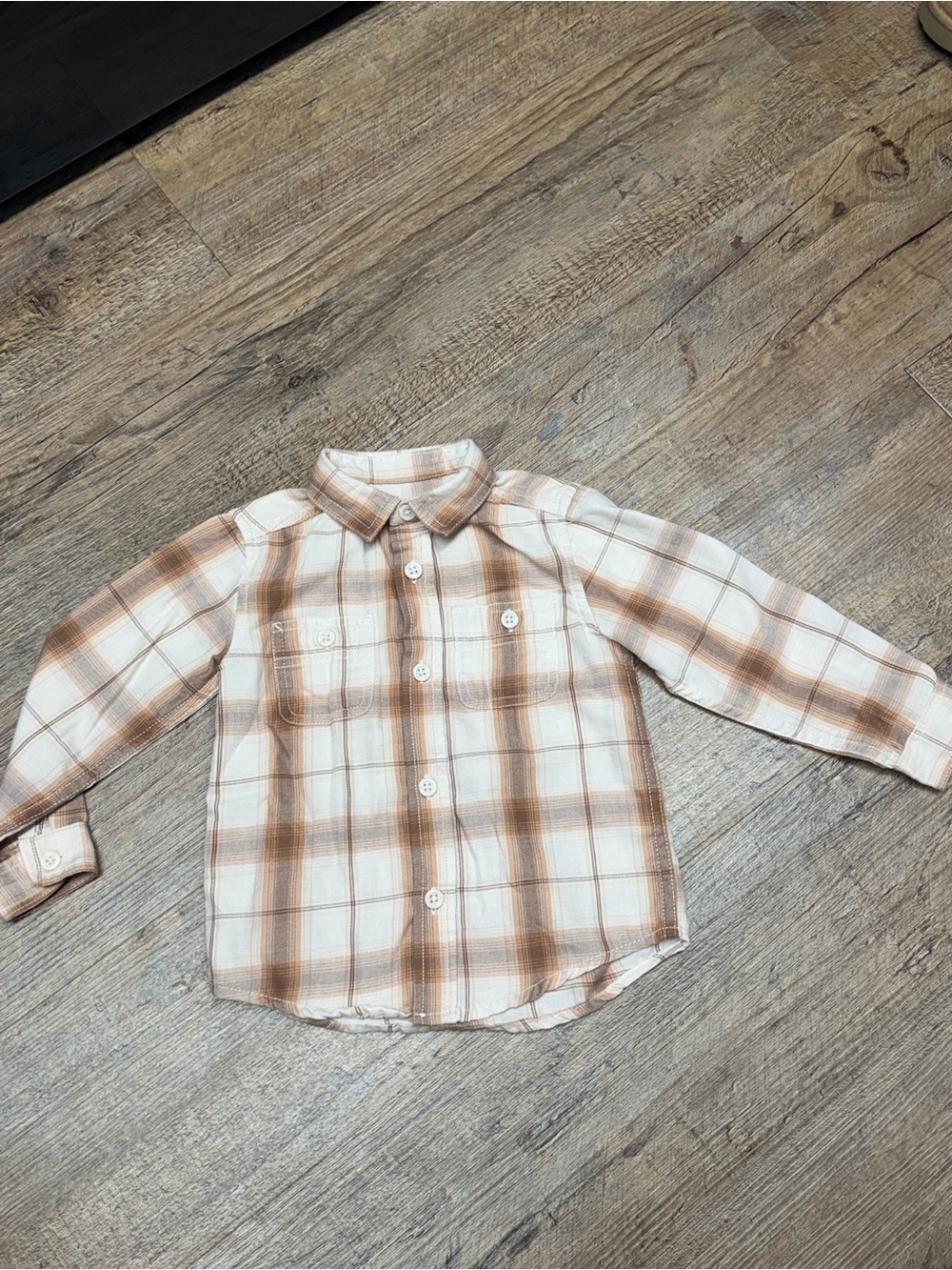 The Children's Place Cream & Brown western Plaid Button-Down Shirt size 2t